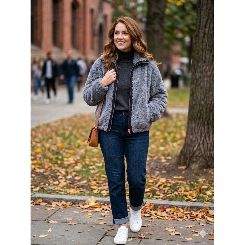 Anthropologie Siz S Bristol Faux Fur Jacket Blue Polyester Full Zip Soft Feel BI
